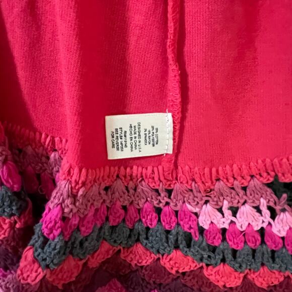 Double Zero Boho Crochet Ruffle Vest Rainbow Trim Cardigan Open Front - Picture 3 of 12